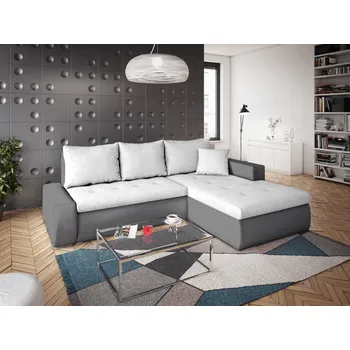 Sedací souprava Rohová rozkládací sedačka GRAND tmavěšedá-bílá - SAWANA 96 + SAWANA 00