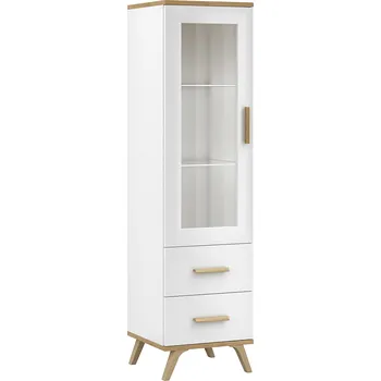 Obývací stěna Vitrína RALF 06 skleněná police Bílá + dub artisan