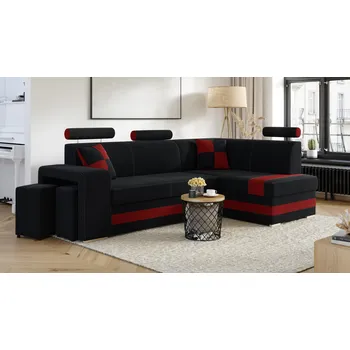 Sedací souprava Rohová rozkládací sedačka VEGAS černá-červená