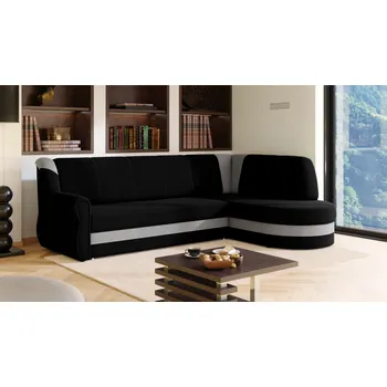 Sedací souprava Rohová rozkládací sedačka PRESTON černá-světlešedá - SAWANA 14 + SAWANA 84