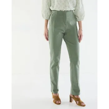 Stahovací body Rovné kalhoty s vysokým zeštíhlujícím pasem šedozelená 36