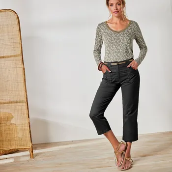 Dámské kalhoty Rovné strečové 7/8 kalhoty černá 48