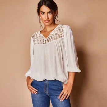 Dámská halenka Macramé halenka se 3/4 rukávy bílá 50