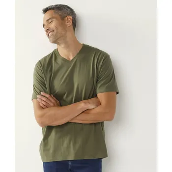 Pánské tričko Tričko s výstřihem do V a krátkými rukávy khaki 107/116