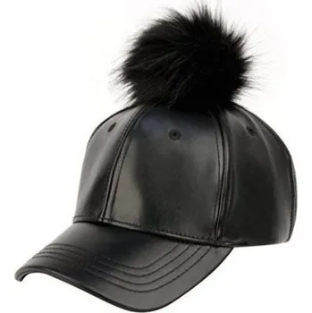 Kšiltovka Dámská kožená kšiltovka s bambulí Černá Carla CZ14CZ