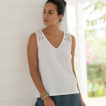 Blancheporte Top s macramé a průstřihem na zádech bílá 42/44
