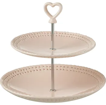 J-Line by Jolipa Růžový keramický 2-patrový etažér Hella Pastel Pink