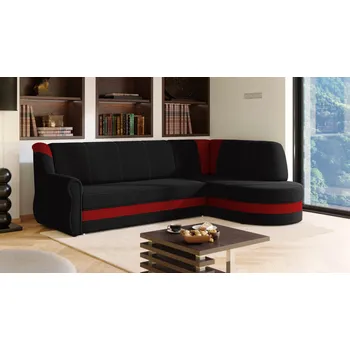 Sedací souprava Rohová rozkládací sedačka PRESTON černá-červená - SAWANA 14 + SAWANA 13