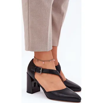 Dámské lodičky Kožené Lodičky Na Podpatku S Přezkou Vinceza 91133 Barva: Černá, Velikost: 39