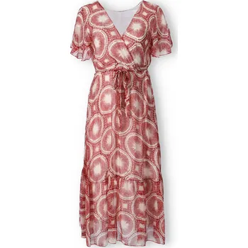 Dámské oblečení Dlouhé hedvábné šaty VZOR 23166 barva: oranžová-cihlová