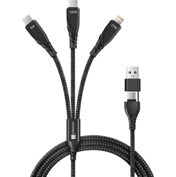 CONNECT IT Wirez 6in1 2x USB-C, 1x Lightning, 1,25 m, ČERNÝ
