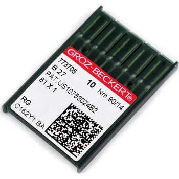 Strojové jehly Groz - Beckert B27 70; 80; 90 pro overlocky / na průmyslové šicí stroje Varianta: 4 (90/14) nikl, Balení: 10 krab.