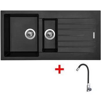 Granitový dřez Sinks PERFECTO 1000.1 Pureblack + Elasta nerez/černá