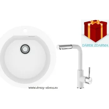 Granitový dřez Alveus SET dřez Cadit 100 + baterie Siros - 11 white + dárek (příborník, podložka na sušení nádobí nebo tekutý čistič)