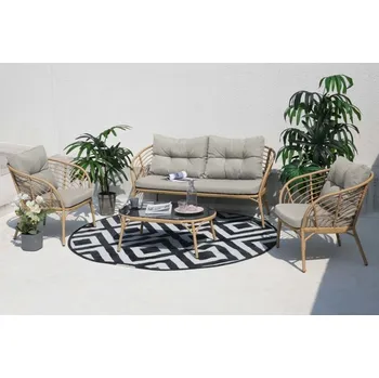 Zahradní sestava Zahradní sedací souprava 4 ks umělý ratan / látka / sklo