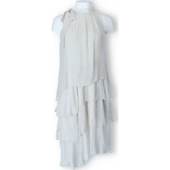 Dámské šaty Krátké hedvábné volánové šaty 23112 barva: béžová