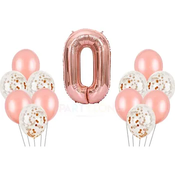 Party dekorace Růžový set balónky a foliový balónek číslo 0