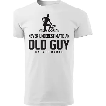 Pánské tričko Grooters Tričko pro cyklisty - Old Guy on Bicycle Barva: Bílá, Velikost: M
