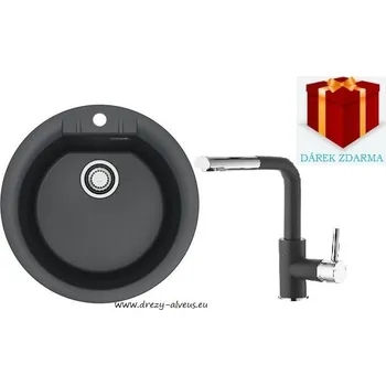 Kuchyňský dřez Alveus SET dřez Cadit 100 + baterie Siros - 91 black + dárek (příborník, podložka na sušení nádobí nebo tekutý čistič)