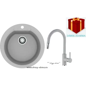 Granitový dřez Alveus SET dřez Cadit 100 + baterie Delos - 81 beton + dárek (příborník, podložka na sušení nádobí nebo tekutý čistič)