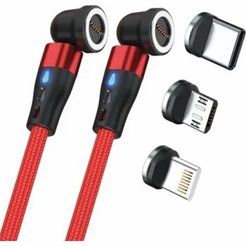 Datový kabel Realpower Magnetický kabel RealPower, 1 m, 2x magnetický, červený s adaptéry