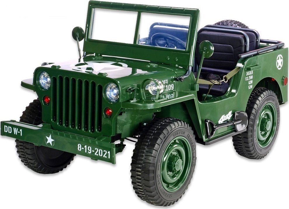 Jeep Willys s 2,4G, 4x 120W / 24V, 3 místný, green army