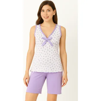 Dámské pyžamo Andra - Dámské italské pyžamo z bavlny 6220 - bílá/modrá/M