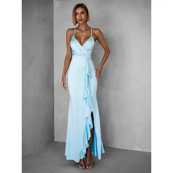 Dámské šaty Světle modré elegantní šaty BEERAN s volánky Velikost: ONESIZE