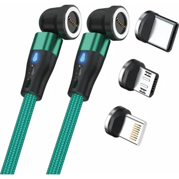 Datový kabel Realpower Magnetický kabel RealPower USB kabel, 1 m 2x magnetický, zelený s adaptéry