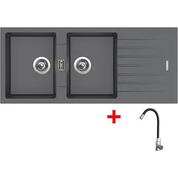 Granitový dřez Sinks PERFECTO 1160 DUO Titanium + Elasta nerez/černá