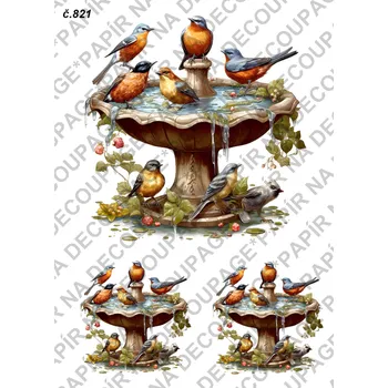 Umělecký papír Rýžový a soft papír na decoupage - Ptáček na kašně - KB0821 Materiál: Soft, Rozměr: A4