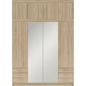 Šatní skříň Šatní skříň ELENA 4D 6S + zrcadlo + nástavec + 6x zásuvka | 176,3 cm | dub sonoma