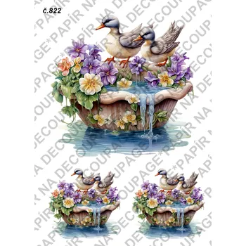 Umělecký papír Rýžový a soft papír na decoupage - Ptáček na kašně - KB0822 Materiál: Rýžový papír, Rozměr: A4