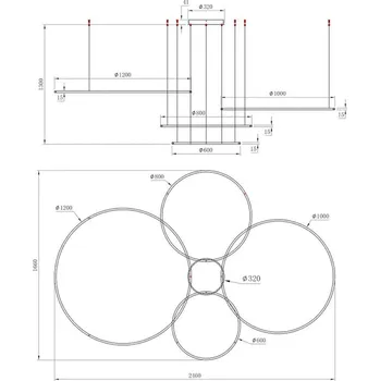 Milagro Lighting Závěsné světlo LED Saturno, 4-ramenné, černé, kov, 4 000 K - Kruhy – Ø 1120, 100 cm, 80 cm, 60 cm, výška 1,5 cm; baldachýn – Ø 32 cm, výška 4,1 cm černý LED 120 W celkem - Doprava zdarma