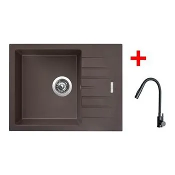 Granitový dřez Sinks PERFECTO 650 Marone + ELASTA S černá matná