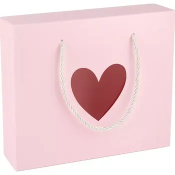 Dárková taška Růžová papírová taška s okénkem ve tvaru srdce 23x19,5x6
