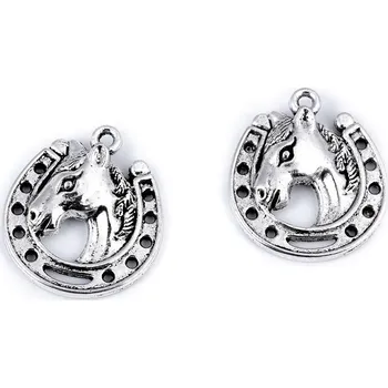 Přívěsek Přívěsek kůň s podkovou 18x21 mm Varianta: platina s patinou, Balení: 5 ks