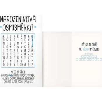 Přání humorné Narozeninová osmisměrka modrá