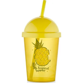 PROHOME - Pohár 450ml se slámkou Ananas, umělá hmota