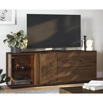 Komoda Stará Krása - Own Imports Dubové masivní komody s podsvícením se sklem v tmavé barvě 60/185/43,5