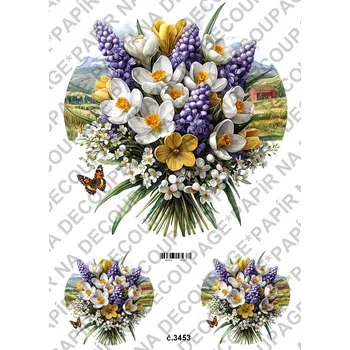 Výtvarný papír Rýžový a soft papír na decoupage - Kytice jarní s pozadím - KB03453 Materiál: Rýžový papír, Rozměr: A4