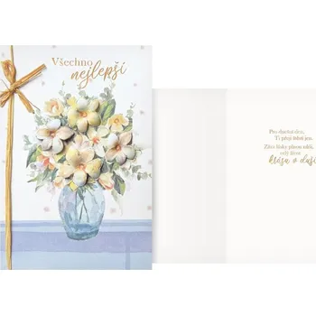 Přání srdečné Všechno nejlepší se světlou květinou