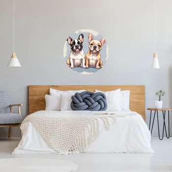 Samolepící dekorace Kruhová samolepka na zeď "Francouzské buldočky" 60cm