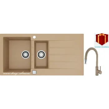 Granitový dřez Alveus SET dřez Cadit 80 + baterie Delos - 55 beige + dárek (příborník, podložka na sušení nádobí nebo tekutý čistič)