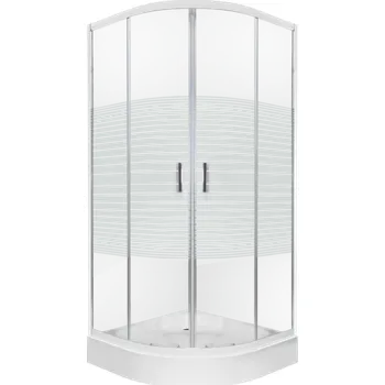 Novoterm Čtvrtkruhový sprchový kout NV-Madera 90x90 chrom/potisk + vanička