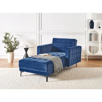 Křeslo Lenoška modrá sametové čalounění se sklopným opěradlem černé nohy boční područky moderní styl obývací pokoj Beliani