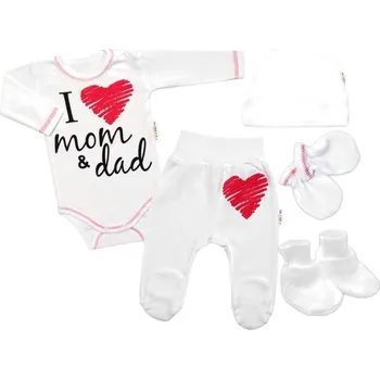 Kojenecká souprava 5-ti dílná soupravička do porodnice I love mom & dad, unisex 56 (1-2m)