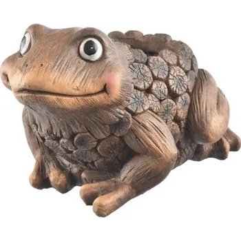 Dekorace jezírka INDECOR Rona Květináč žába 34 x 30 x 22 cm, keramika, vzor dřevo INDECOR X14103
