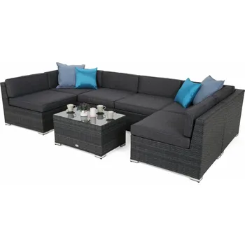 Zahradní sestava Zahradní sedací souprava polyratan / látka / sklo