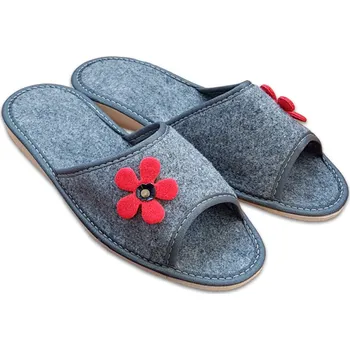 Pánské pantofle BabičkaOvečková.cz Dámské filcové pantofle Kytka z ovčí vlny otevřené šedá, Velikost EU 41